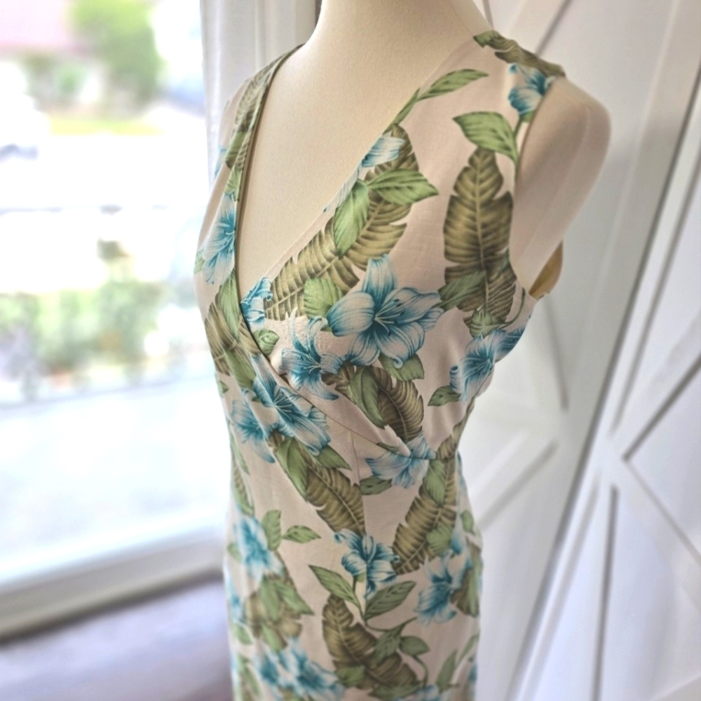 Tommy Bahama Vintage Silk Hawaiian Sleeveless Dress - Blue and Green - Picture 4 of 10